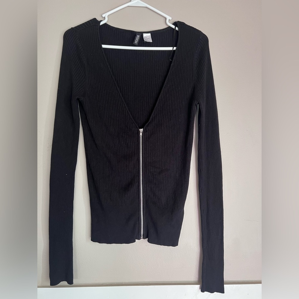 H&M Black Ribbed Button Down Shirt